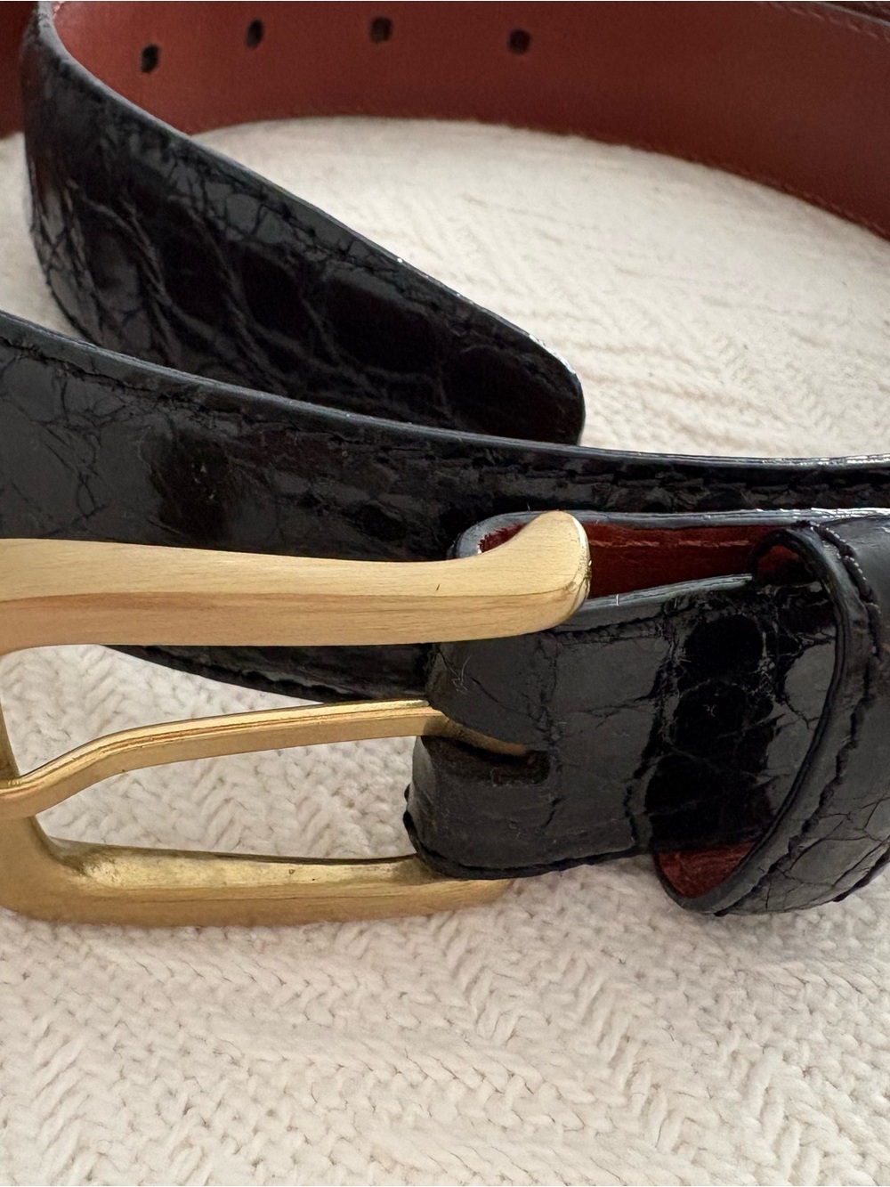 Tardini lack Croc-Embossed Leather Belt with Gold Buckle